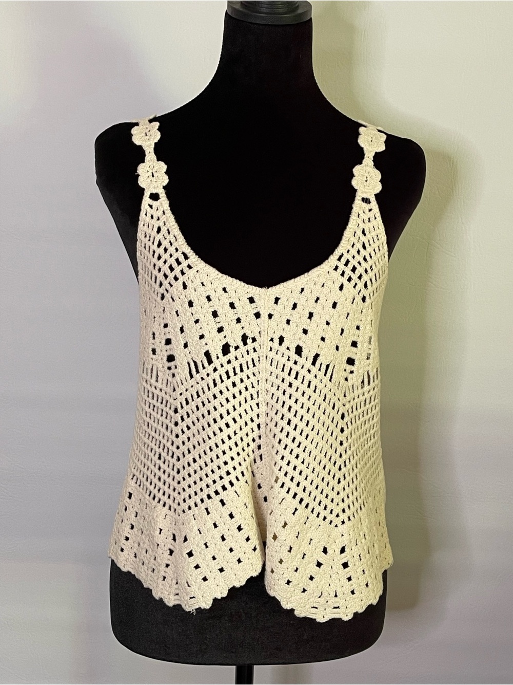Rebellion Cream Crochet Camisole with Floral Straps